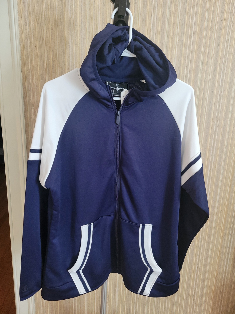 Holloway Navy and White Hooded Retro Zip-Up Jacket NWT Large
